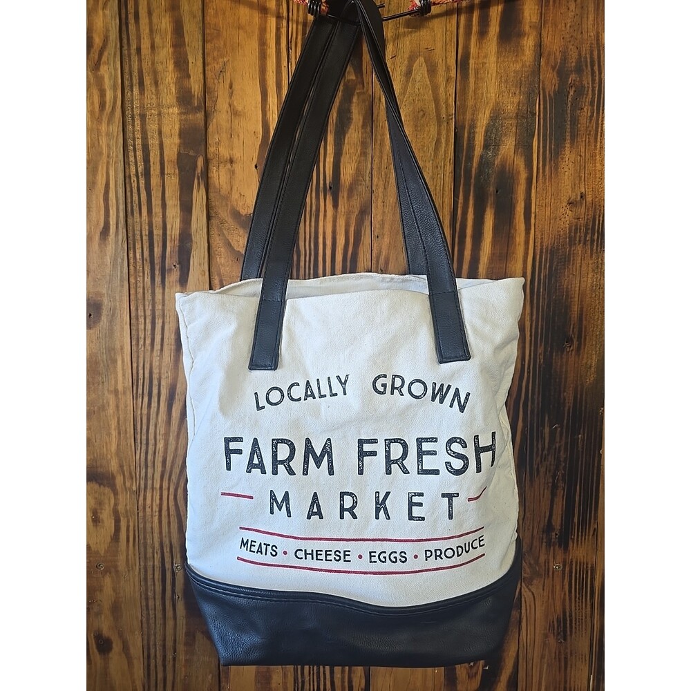 Farm Fresh Market Canvas Reusable Lined Tote Grocery Multipurpose Bag
